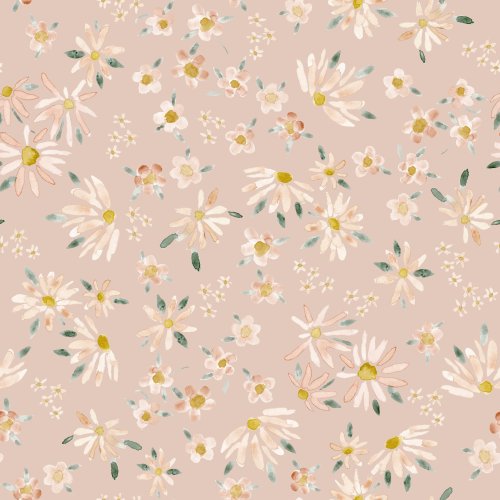 Loose pastel watercolor daisy florals in a scattered layout.