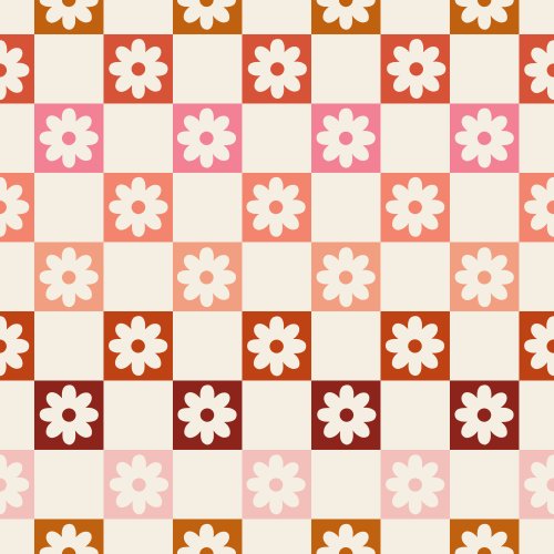 brown and orange fall checkerboard with flowers