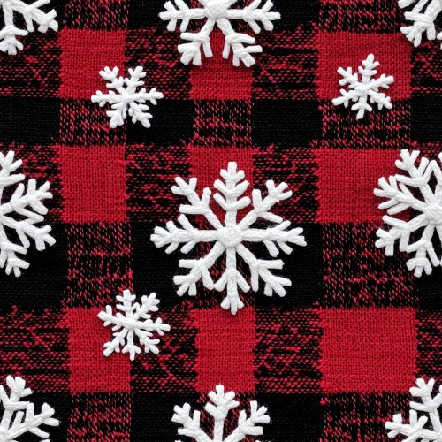 red and black buffalo plaid snow flakes