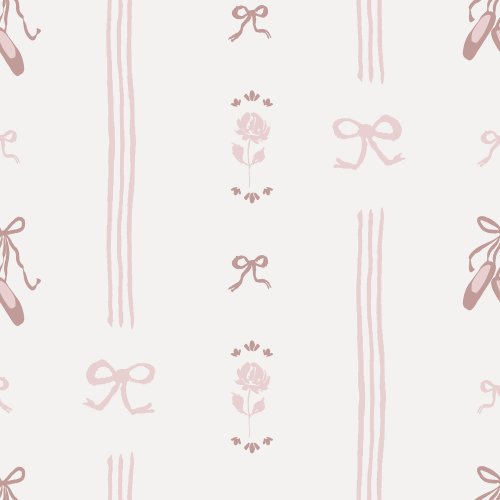 A simple and sweet striped pattern featuring bows, ballet slippers, and dainty florals
