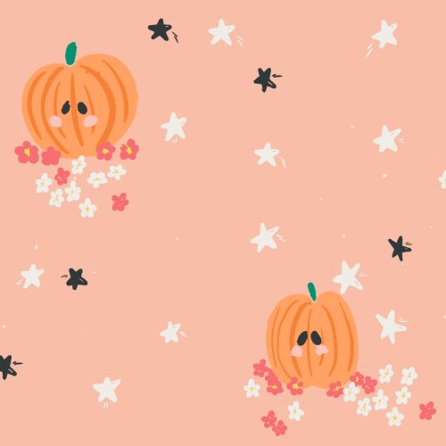 Sketched pumpkins, flowers and stars