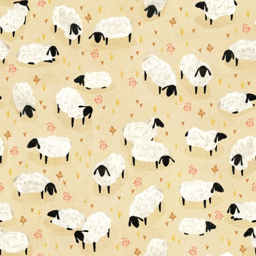 Sheep grazing in a meadow with soft grass details on a gentle background, a peaceful farmyard scene.