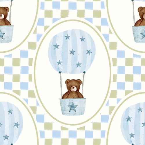 Air balloon with teddy bear and checks