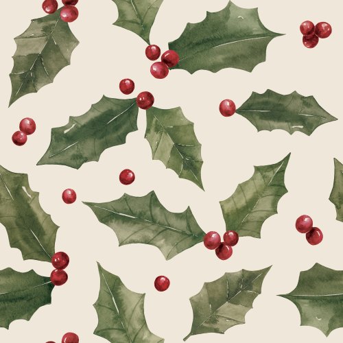 holly berries and leaves on cream background