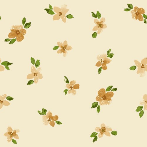 Tiny spaced out watercolor buds with leaves on a light beige background