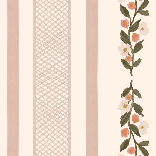 dusty pink and cream stripes and floral vines