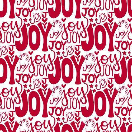 red background with white lettering "JOY" in multiple fonts