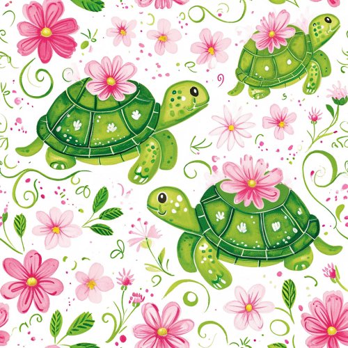 turtles and pink flowers