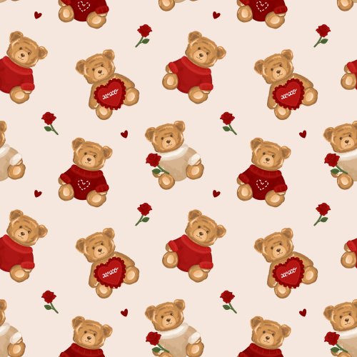 teddy bear with roses fabric design