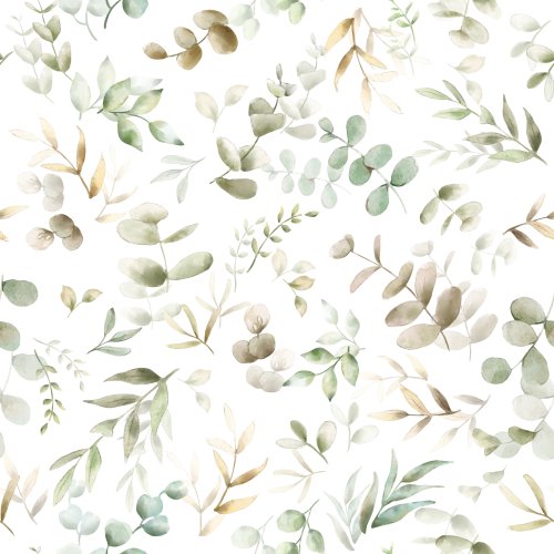 Hand painted foliage and eucalyptus pattern. 