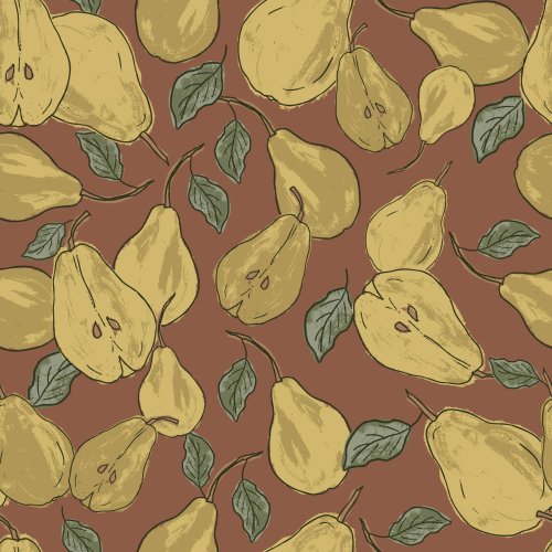 Hand drawn scattered textured pears with leaves
