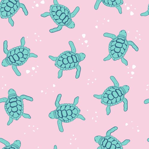 Sea Turtles Green on light pink
