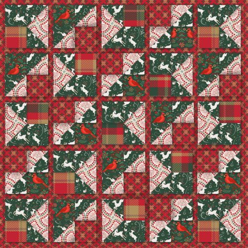 A cheater quilt, already pieced, from the Rustic Holiday Cheer collection