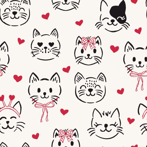 valentine's day kitty faces with hearts