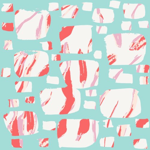 Hand painted shapes and leaves, abstract, colorful, joyful, squares like windows.