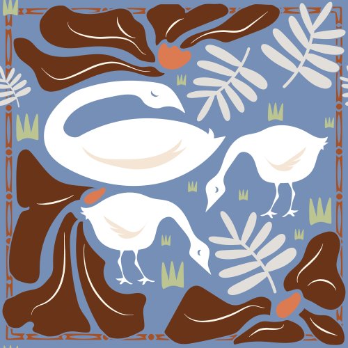 Momma swan is watching over her babies as they look for food.