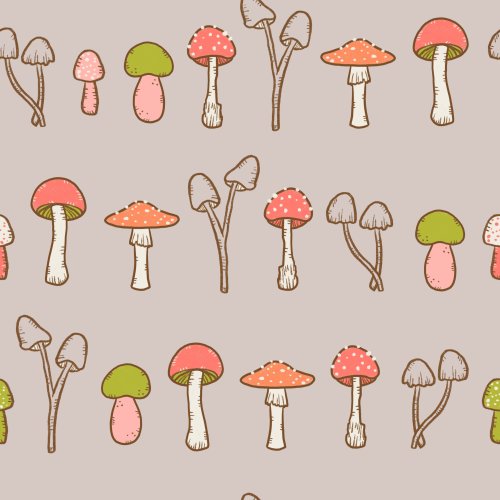 Fall Mushrooms by Tyl + Art. Available in 3 colorways: Mushroom Gray, Cream, and Vintage Black