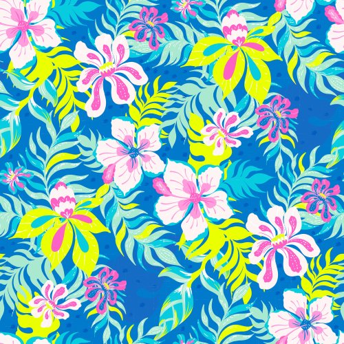 Neon Tropical Summer Paradise Flowers in bright blues and pink and greens