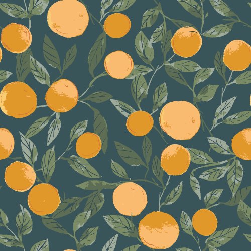 Hand painted oranges on a navy background