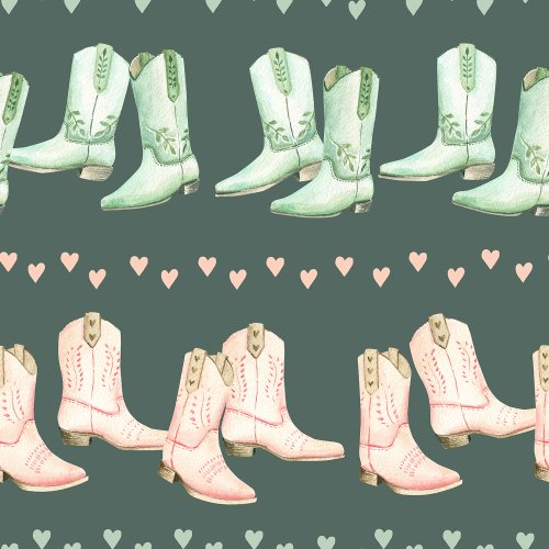 watercolor line dancing boots in green and pink