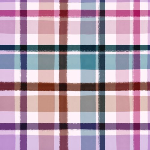 painterly multicolored girly plaid on pink with tones of pink purple teal and brown