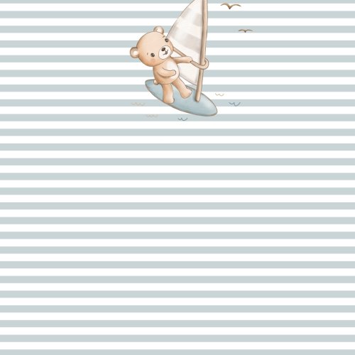 Hand drawn bear on windsurf in sky.