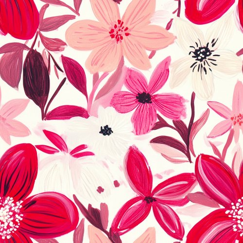 pink white and red painted floral