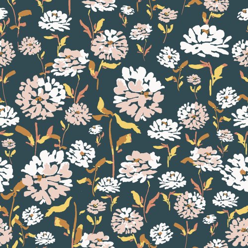 Abstract cut cream and pink peonies on a navy background