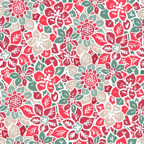 Traditional Christmas Vintage Flowers in Green and Red