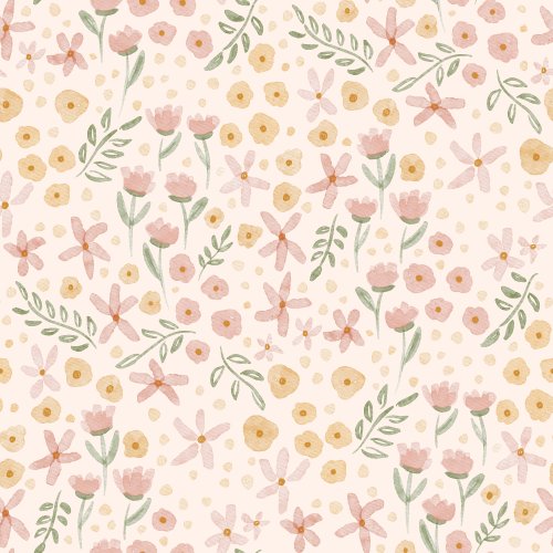 Simple watercolor flowers and leaves in a pastel palette.