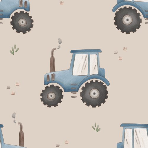 Blue tractor in beige.