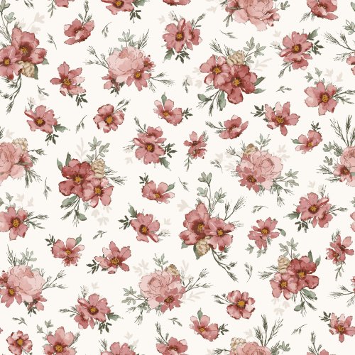 Watercolor florals in shades of red and pink, paired with winter branches and acorns