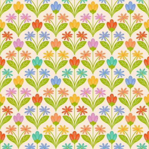 Geometric pattern of colorful bright tulips