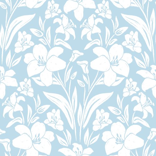 Damask Monochrome Block Print of white Easter Lillies