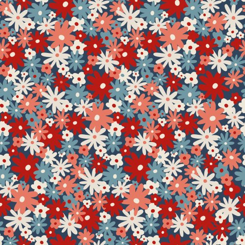 Retro simple daisies in a red, white and blue palette.