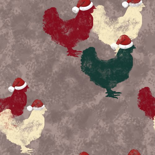 red and green christmas chickens