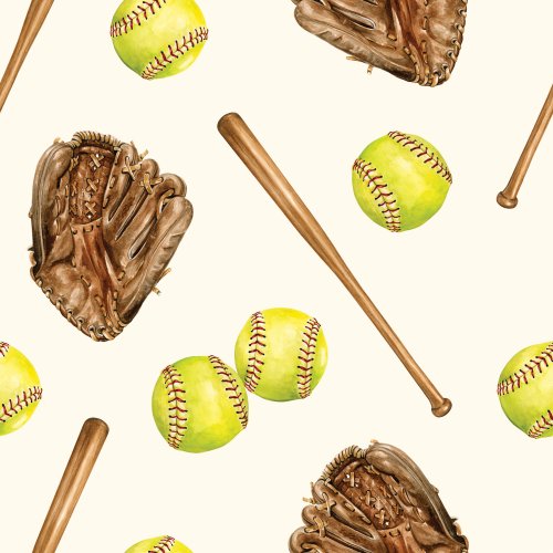 Watercolor sports design with bats, balls and softballs