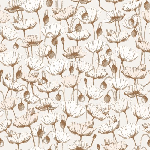 Poppy, Floral, Ivory, Peach, Brown, Trellis