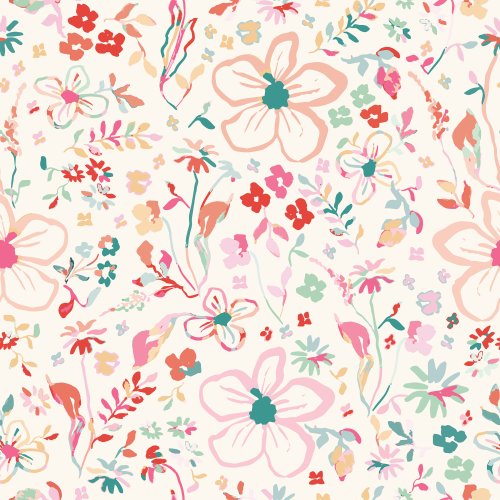 handpainted multicolor abstract florals scattered on a cream background