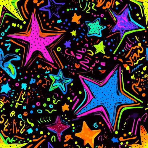 bright neon stars on black background