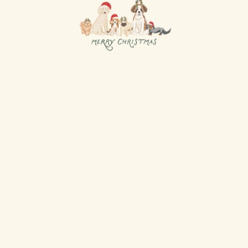 Watercolor dogs wearing Christmas hats and antlers with Merry Christmas text beneath 
