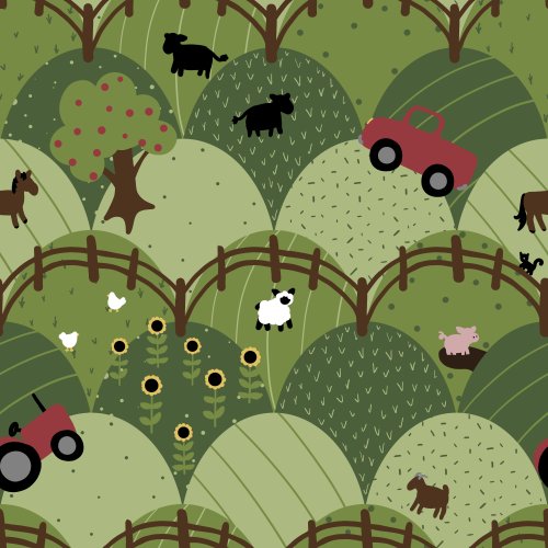 farm scene on a green background