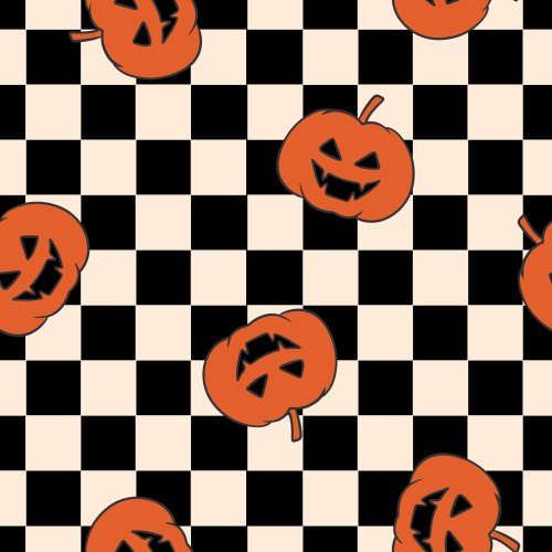 jack o lantern pumpkins on black and white checkerboard