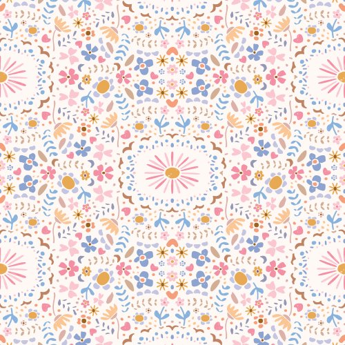 playful modern symmetrical multicolor floral pattern design 