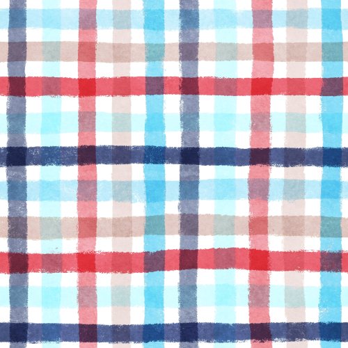 patriotic hand drawn plaid with navy blue red turquoise tan and white tones on a white background 