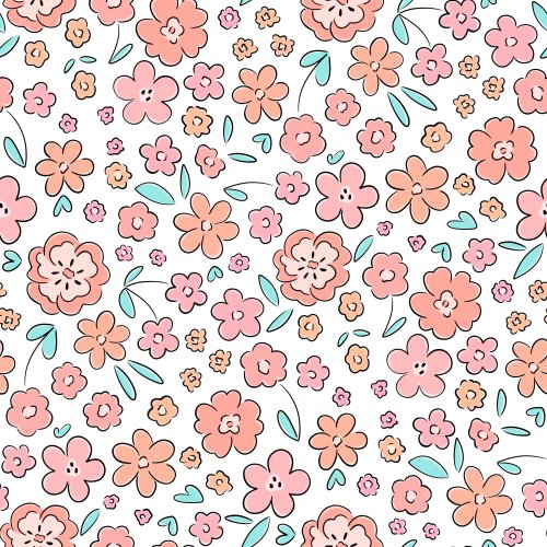 Whimsical doodle florals in shades of peach