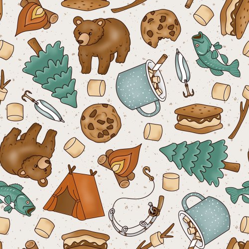 summer camping design with brown bear
