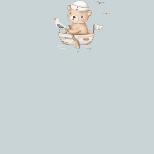 Hand drawn bear on boat in sky.