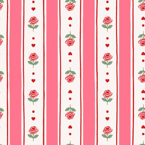 valentine's day pink stripes with roses and hearts