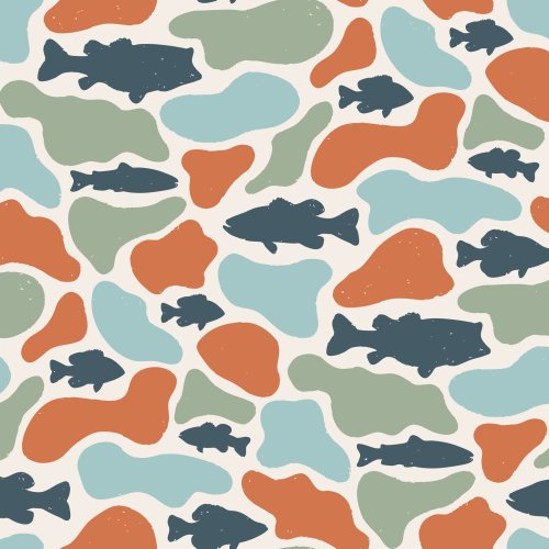 A playful spin on traditional camo, featuring fishing-inspired in earthy, lake-themed colors for kids!